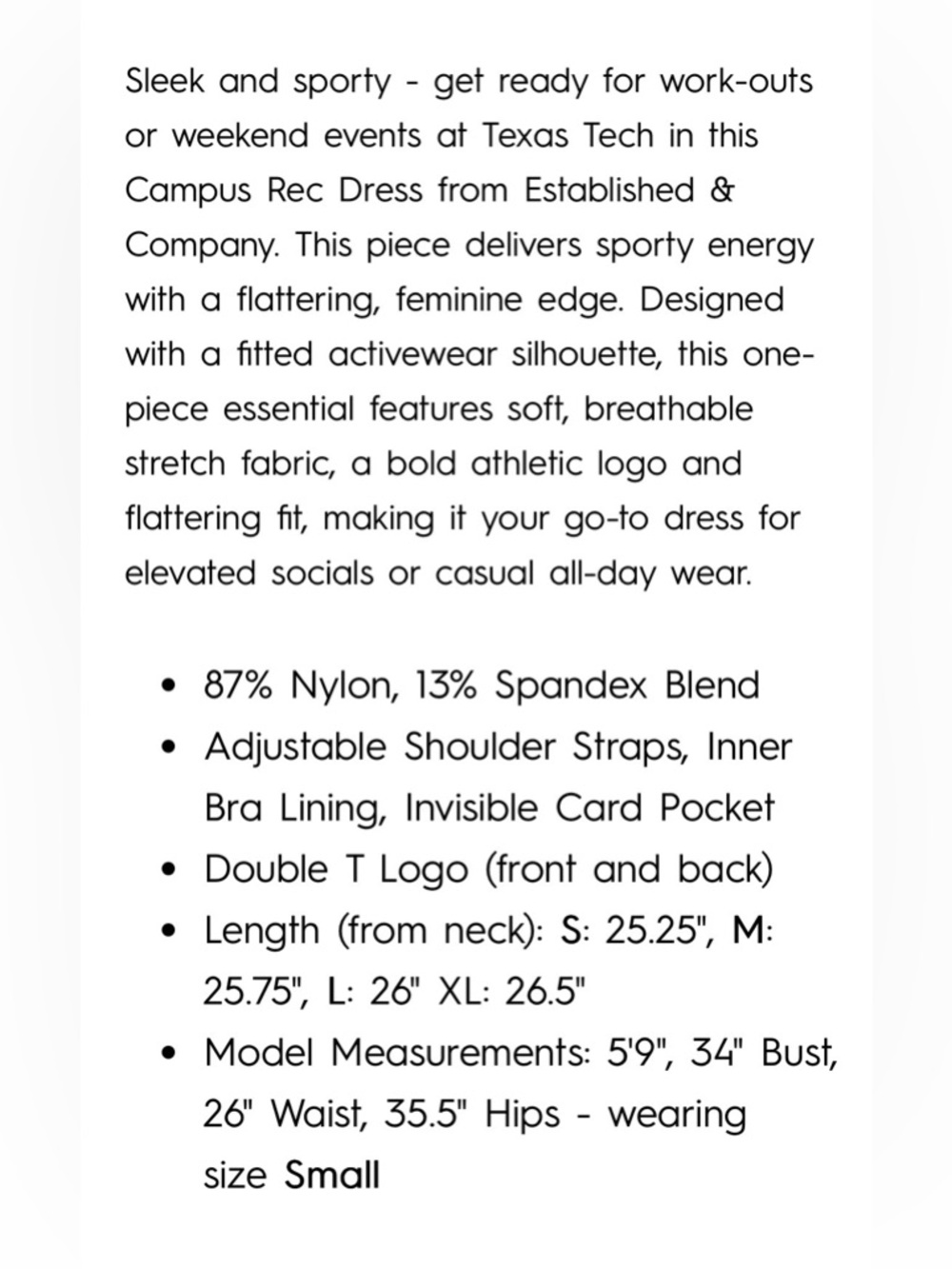 Established & Co TEXAS TECH - THE CAMPUS REC DRESS - RED NWT - Picture 5 of 5